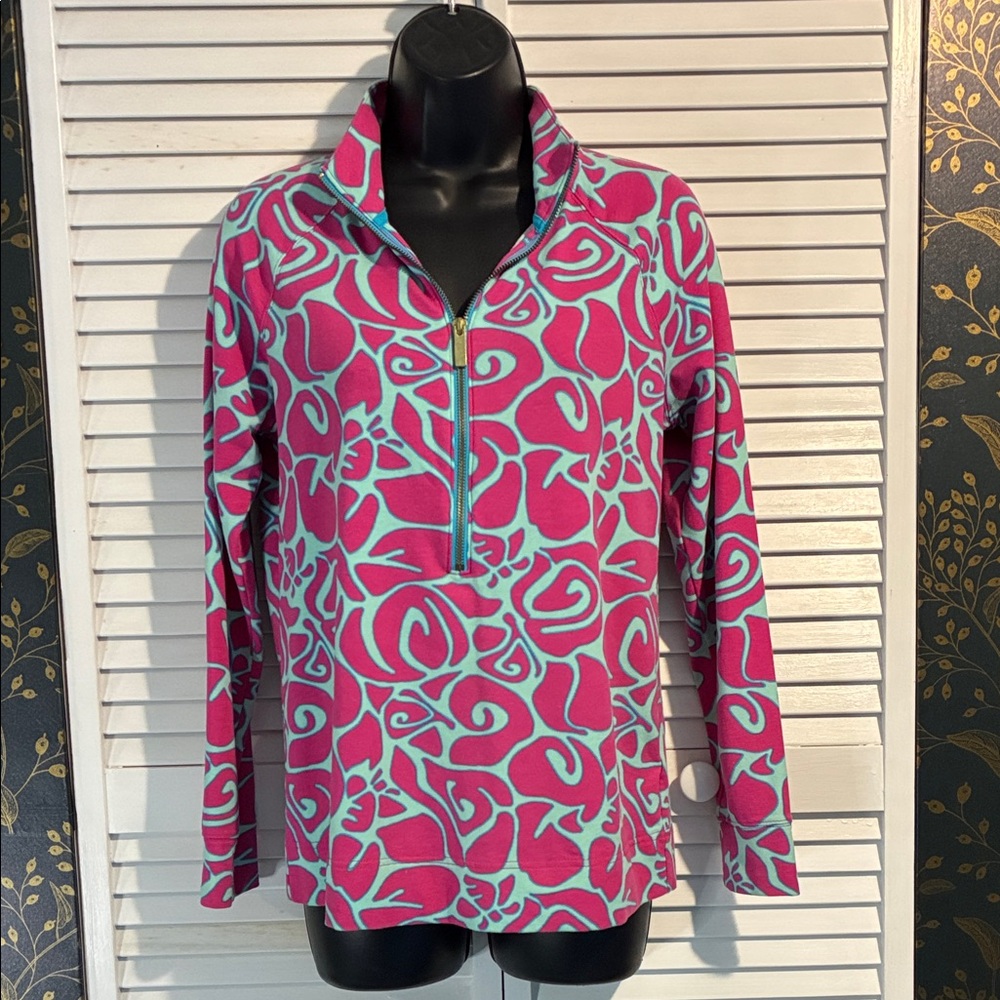 Crown & Ivy Pink and Blue Swirl pullover zip